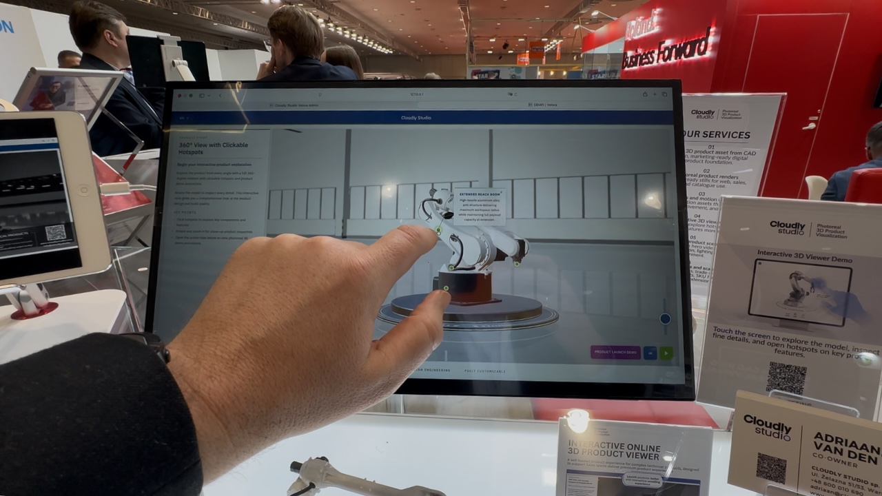 Interactive 3D robotics visualisation demonstration at Hannover Messe